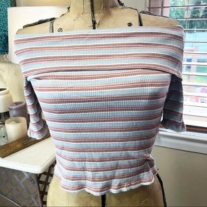 Adorable Stripe Off The Shoulder Crop Top